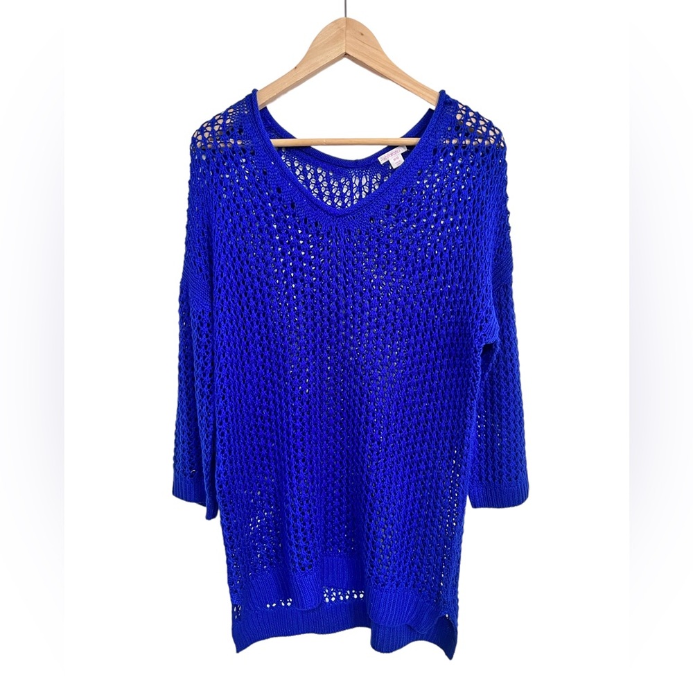 Xhilaration Blue Crochet Sheer Tunic Top Size Medium